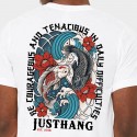 T-shirt sport unisexe Justhang Koi Carp blanc porté en séance de CrossFit®